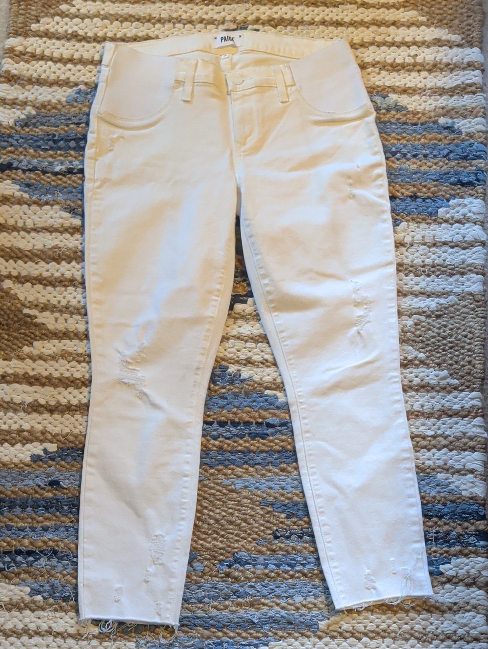 PAIGE White Skinny High-Rise Maternity Distressed Jeans